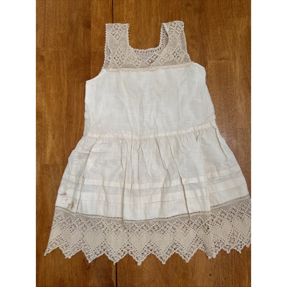 Vintage 1900s Girls Slip Full Skirt Cream Crochet Lace Trim Handmade Victorian S